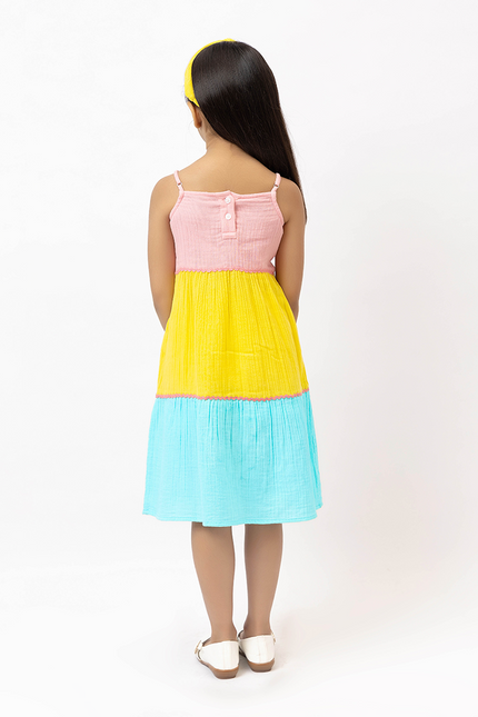 Multicolor Double Gauze Dress With Lace