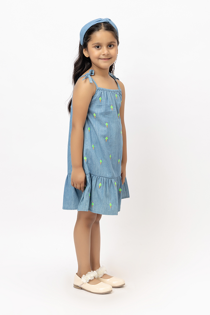 Denim Scoops – Cotton Denim Dress With Ice Cream Embroidery
