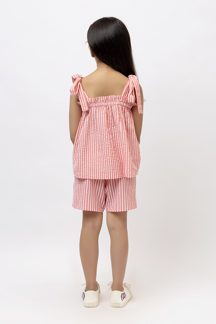 Rosy Ripple - Coral Cotton Seersucker Co-ord Set