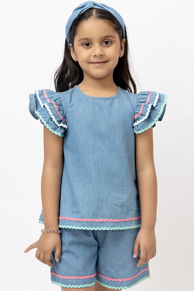 Ruffle Rush Cotton Denim - Lace Co-ord Set