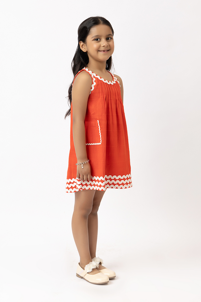Lacy Sundae – Orange Cotton Lace Pocket Dress