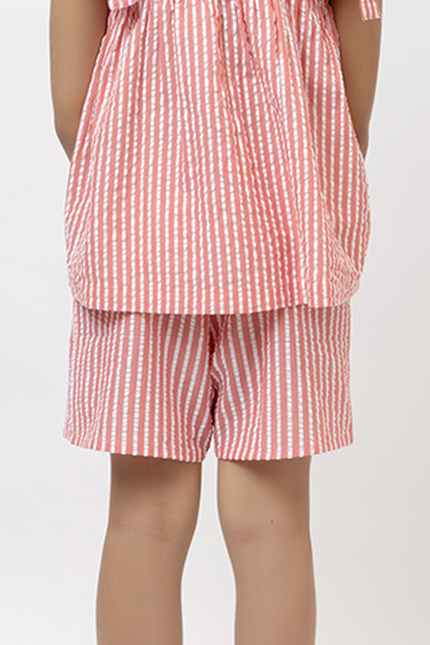 Rosy Ripple Coral Cotton Seersucker - Shorts