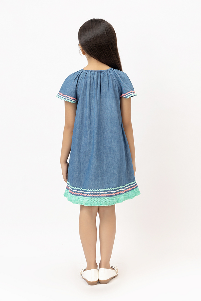 Denim Delight – Soft Denim Dress With Colourful Lace