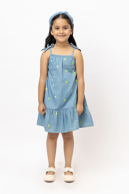 Denim Scoops – Cotton Denim Dress With Ice Cream Embroidery