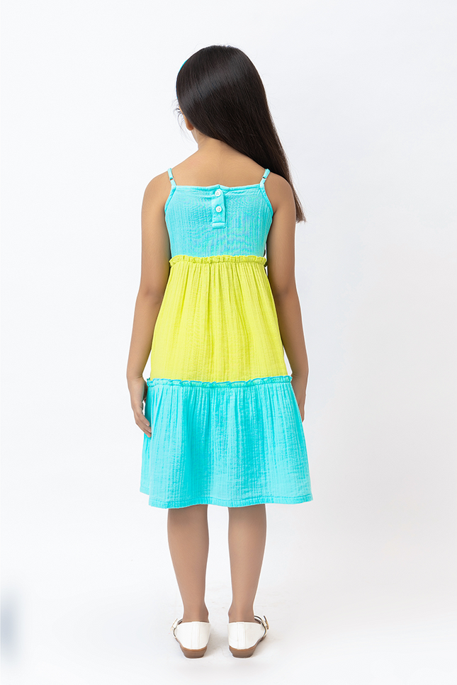 Lime & Aqua Crochet Double Gauze Dress