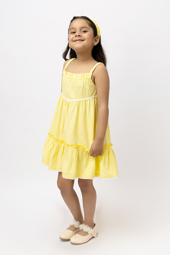 Dobby Sunshine – Yellow Cotton Dobby Dress with Lace