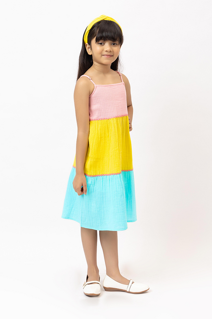 Multicolor Double Gauze Dress With Lace