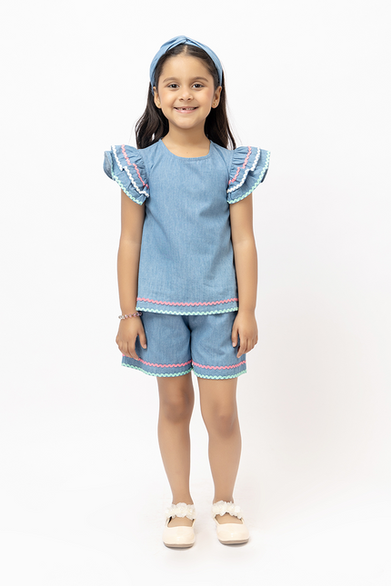 Ruffle Rush Cotton Denim - Lace Co-ord Set
