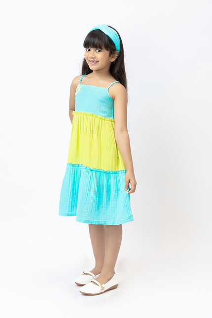 Lime & Aqua Crochet Double Gauze Dress