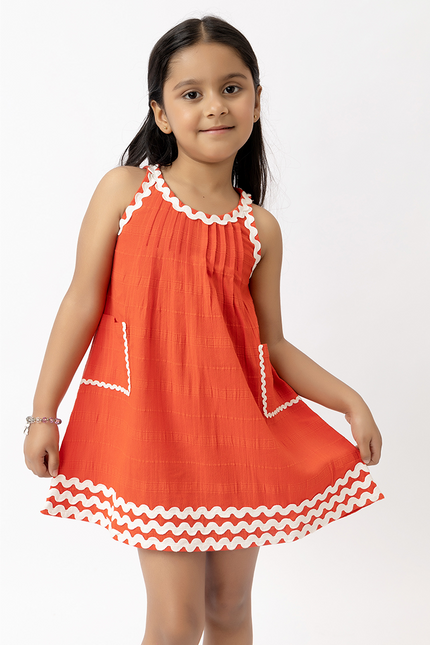 Lacy Sundae – Orange Cotton Lace Pocket Dress