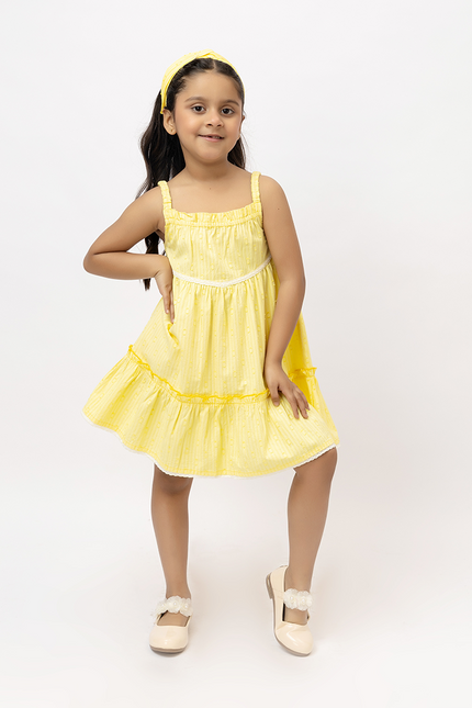 Dobby Sunshine – Yellow Cotton Dobby Dress with Lace