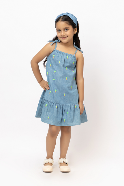 Denim Scoops – Cotton Denim Dress With Ice Cream Embroidery