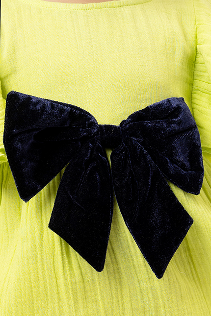 Flitter Flutter Lime -  Double Gauze Cotton Dress Velvet Bow