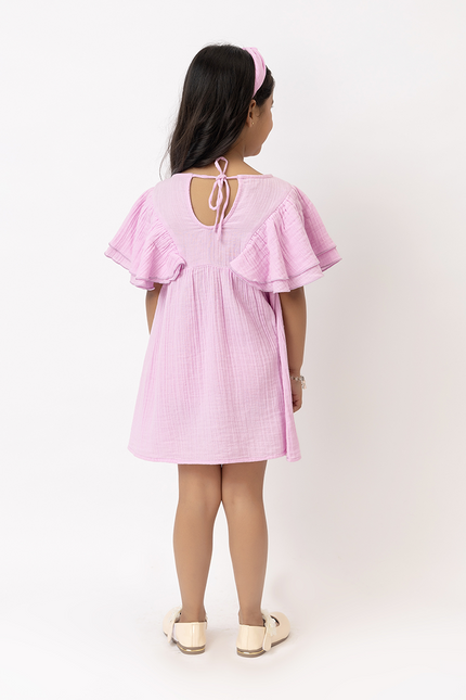 Flitter Flutter Lilac – Double Gauze Cotton Dress Velvet Bow