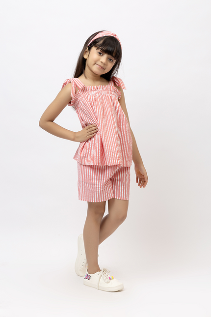Rosy Ripple - Coral Cotton Seersucker Co-ord Set