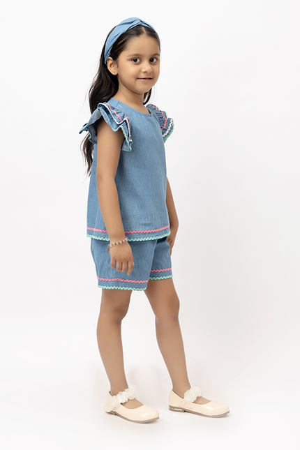 Ruffle Rush Cotton Denim - Lace Co-ord Set