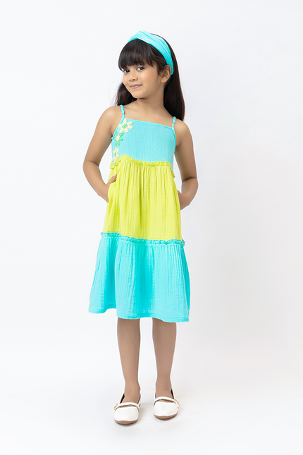 Lime & Aqua Crochet Double Gauze Dress