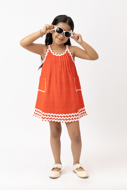 Lacy Sundae – Orange Cotton Lace Pocket Dress
