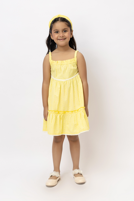 Dobby Sunshine – Yellow Cotton Dobby Dress with Lace