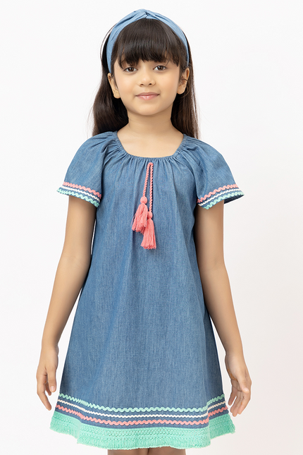 Denim Delight – Soft Denim Dress With Colourful Lace