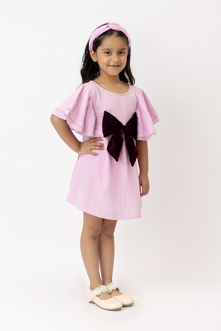 Flitter Flutter Lilac – Double Gauze Cotton Dress Velvet Bow