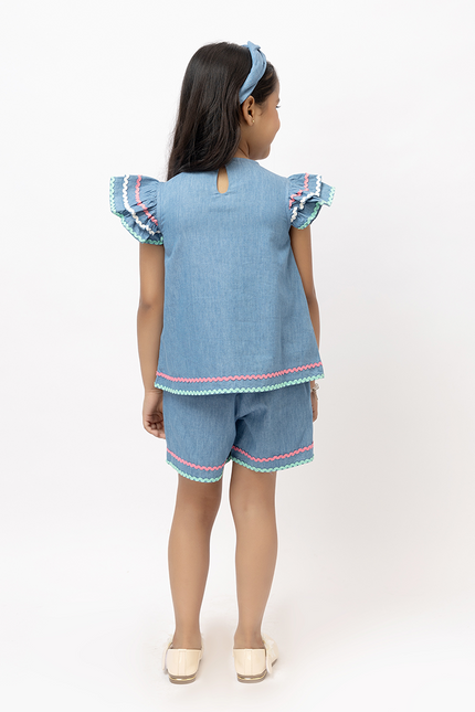 Ruffle Rush Cotton Denim - Lace Co-ord Set