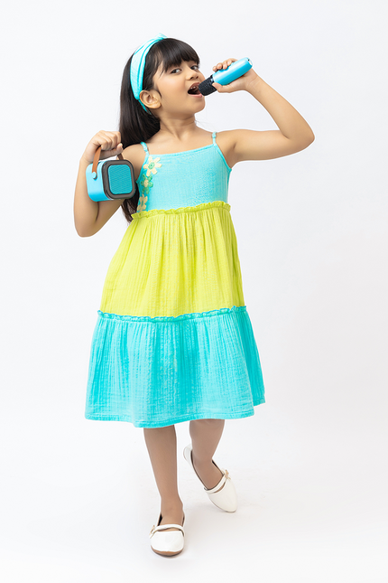 Lime & Aqua Crochet Double Gauze Dress