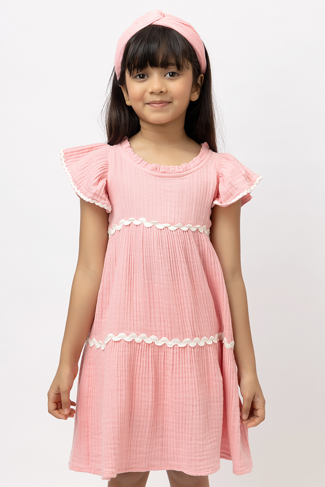 Petal Pop - Pink Cotton Double Gauze Dress With Lace