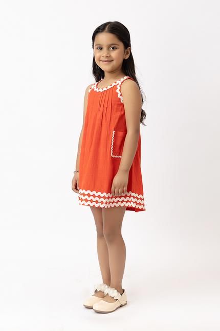 Lacy Sundae – Orange Cotton Lace Pocket Dress