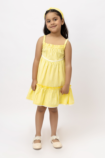 Dobby Sunshine – Yellow Cotton Dobby Dress with Lace