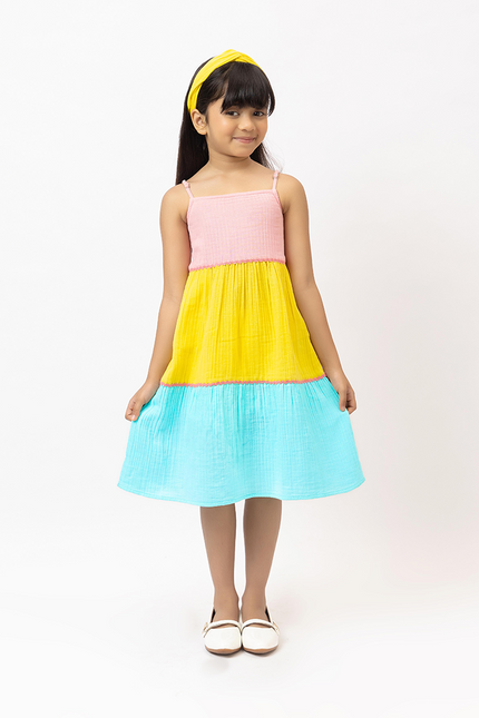 Multicolor Double Gauze Dress With Lace