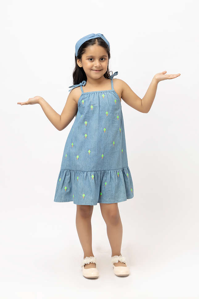 Denim Scoops – Cotton Denim Dress With Ice Cream Embroidery