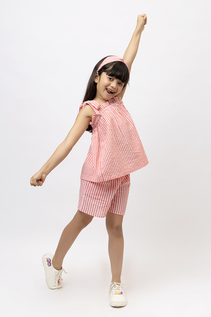 Rosy Ripple - Coral Cotton Seersucker Co-ord Set