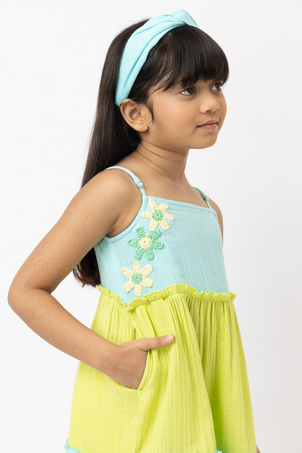Lime & Aqua Crochet Double Gauze Dress