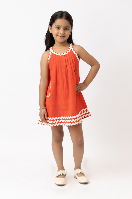 Lacy Sundae – Orange Cotton Lace Pocket Dress