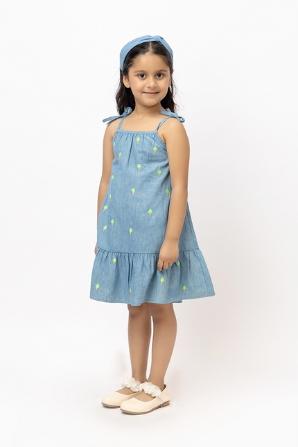 Denim Scoops – Cotton Denim Dress With Ice Cream Embroidery