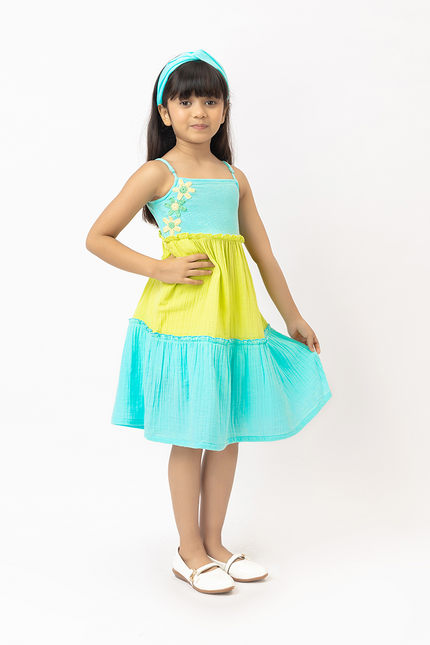 Lime & Aqua Crochet Double Gauze Dress