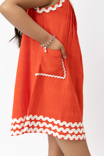Lacy Sundae – Orange Cotton Lace Pocket Dress