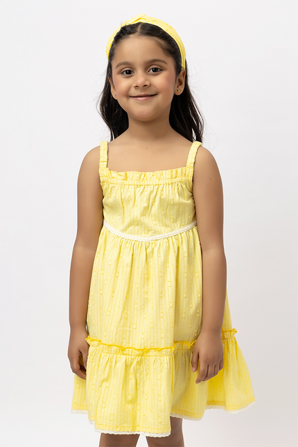 Dobby Sunshine – Yellow Cotton Dobby Dress with Lace