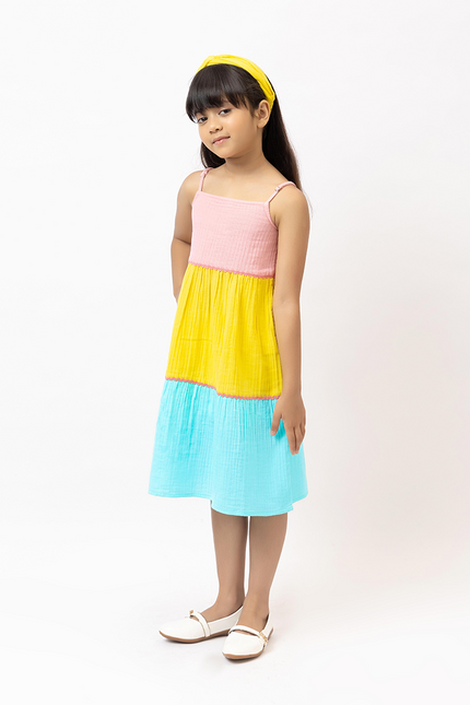 Multicolor Double Gauze Dress With Lace