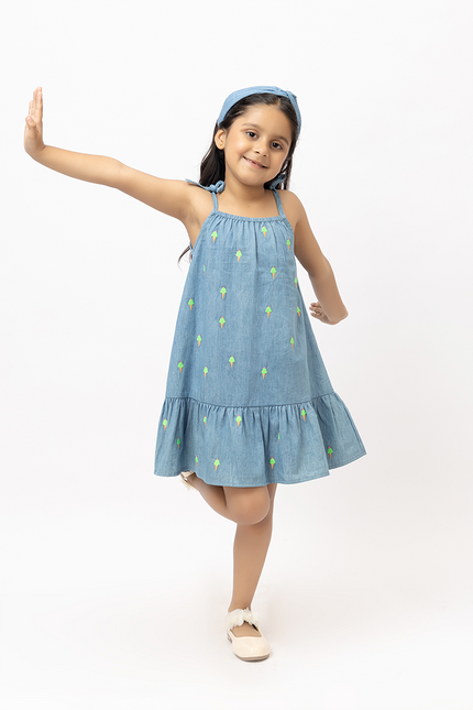 Denim Scoops – Cotton Denim Dress With Ice Cream Embroidery