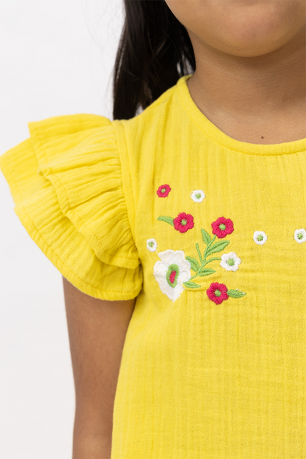 Ruffle Rush Yellow Double Gauze Cotton Embroidery Co-ord Set