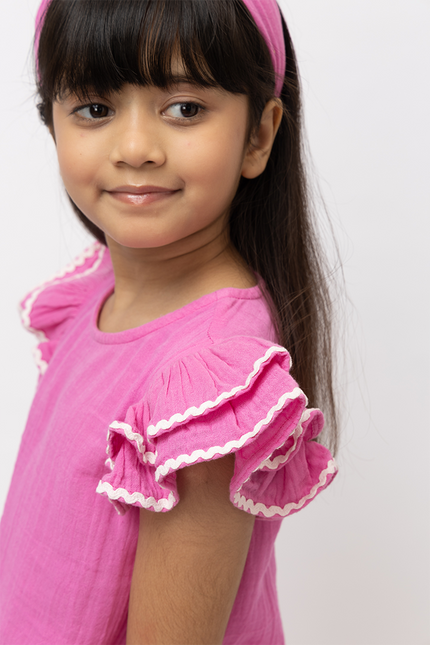 Ruffle Rush Pink Double Gauze Cotton Lace Co-ord Set