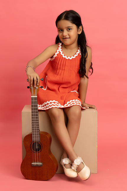 Lacy Sundae – Orange Cotton Lace Pocket Dress