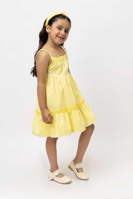 Dobby Sunshine – Yellow Cotton Dobby Dress with Lace