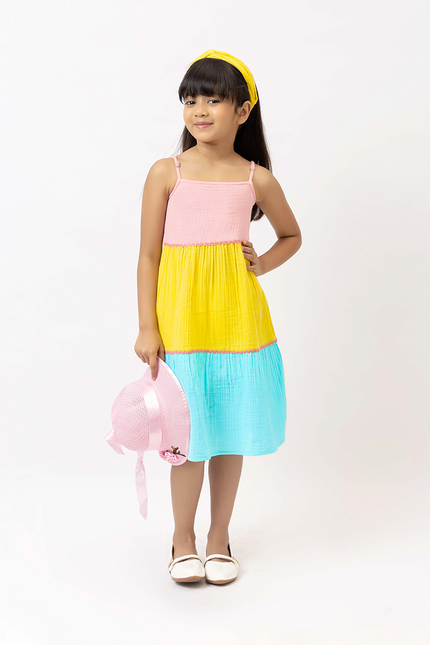 Multicolor Double Gauze Dress With Lace