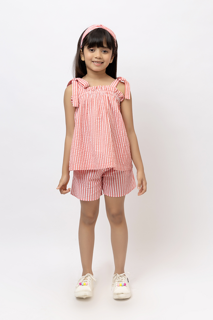 Rosy Ripple Coral Cotton Seersucker Strap - Top