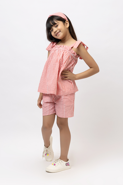Rosy Ripple Coral Cotton Seersucker Strap - Top