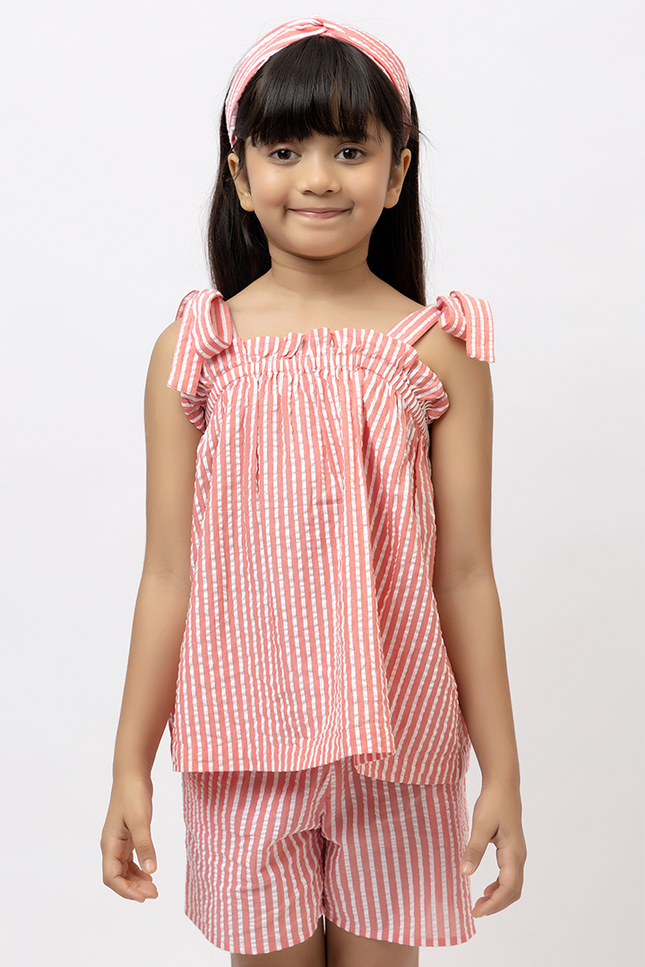 Rosy Ripple Coral Cotton Seersucker Strap - Top