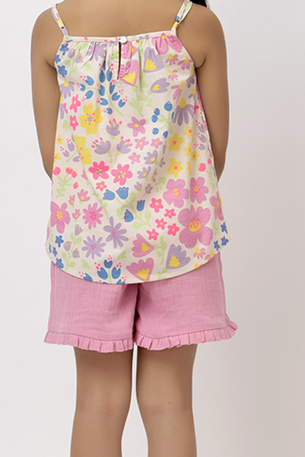 Breezy Pops Lilac Double Gauze Cotton - Ruffle Shorts